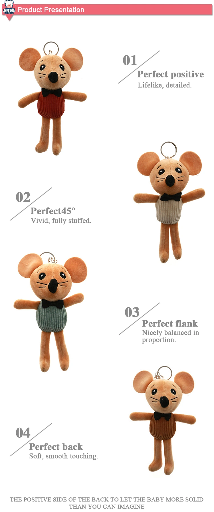 Color Customized 15cm Lovely Soft Stuffed Animal Pendant Plush Keychain Mouse